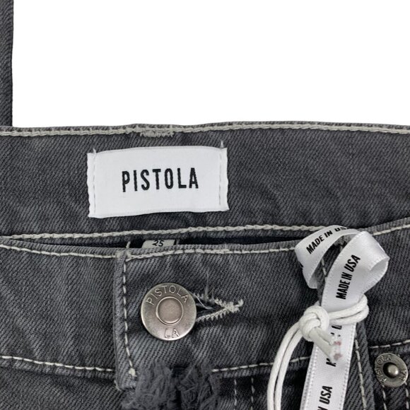 Pistola Charlie High Rise Straight Distressed Gray Wash Button Fly Women's SZ 25 - Picture 5 of 8